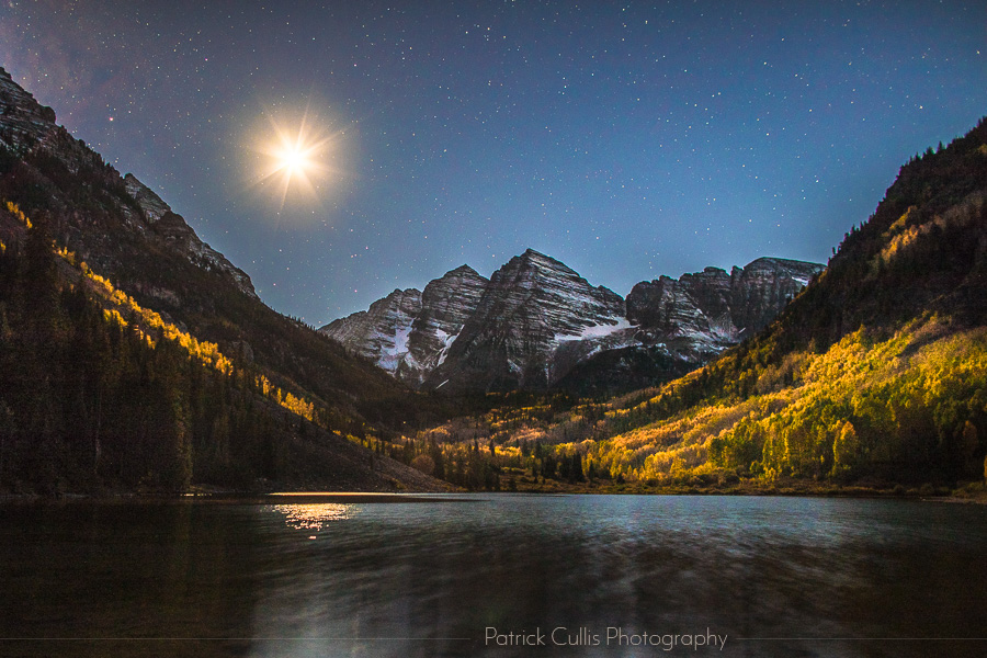 A moonlit night at the Maroon Bells in fall by Patrick Cullis