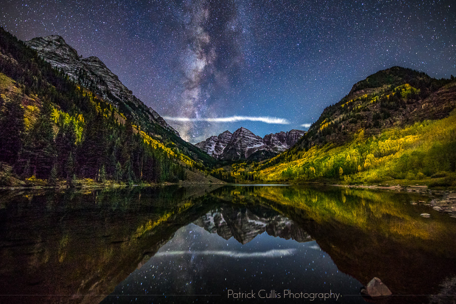 Milky Way and the Maroon Bells in Fall by Patrick Cullis