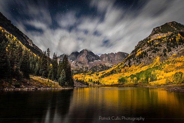 A moonlit night in fall at the Maroon Bells by Patrick Cullis